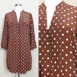 FOSSIL silk brown and white polka dot tunic S